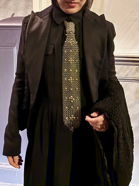 Falconiere Floral Tie - Beaded Silver-tone Chainmail Necktie - made to order 3 - 6 weeks