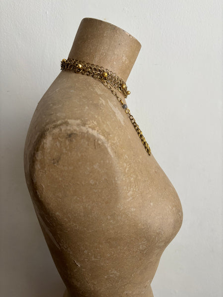 Falconiere Studded Choker with Tassels - Silver & Brass Mixed Metal Chainmail Beaded Necklace - Made to Order 3 - 6 weeks