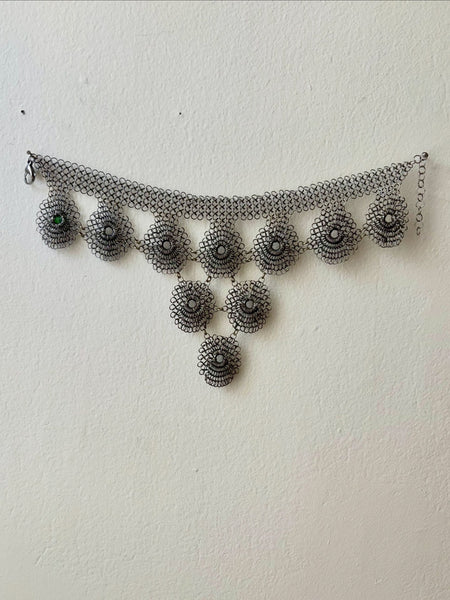 Falconiere Tiered Corsage Beaded Necklace - Silver-tone Chainmail with Tassel - made to order 3 - 6 weeks (Copy)