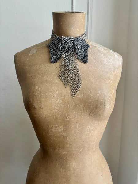 Falconiere Bow Tie - Silver-tone Chainmail Cravat - made to order 3 - 6 weeks