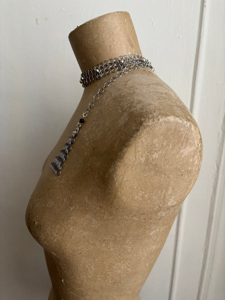 Falconiere Studded Choker with Tassels - Silver & Brass Mixed Metal Chainmail Beaded Necklace - Made to Order 3 - 6 weeks