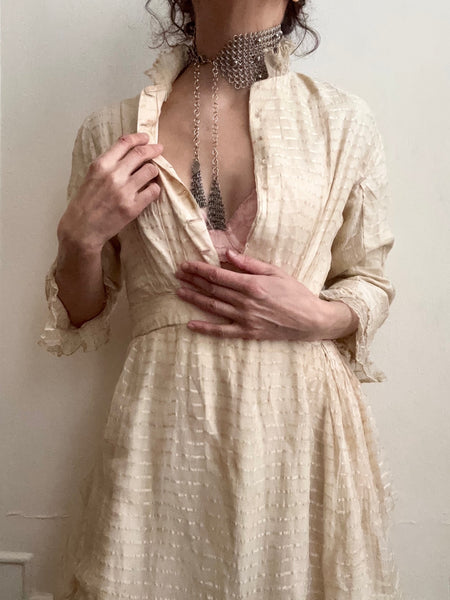 Falconiere Wide Floral Choker with Tassels - Silver-tone Chainmail with Metal Beads - Made to Order 3-6 weeks