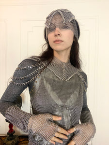 Falconiere Opera Gloves with Chain Wrap Tie - Silver-tone Chainmail Pair - Made to Order 3 - 6 weeks