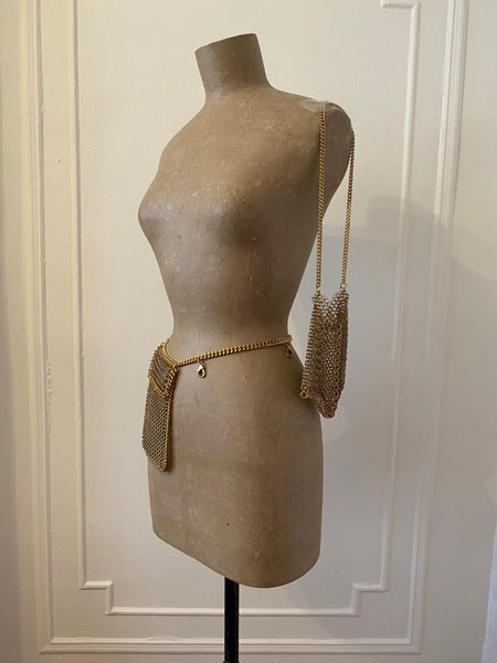 Custom for Monique - Falconiere Brass Chainmail Utility Belt - 2 Detachable Shoulder or Waist Purses - Made to Order 3 - 6 Weeks