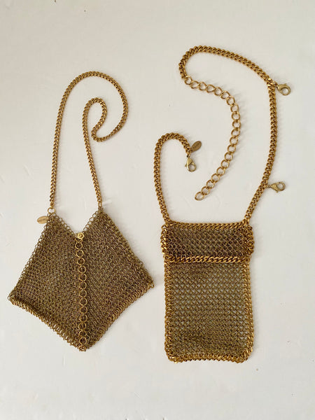 Custom for Monique - Falconiere Brass Chainmail Utility Belt - 2 Detachable Shoulder or Waist Purses - Made to Order 3 - 6 Weeks