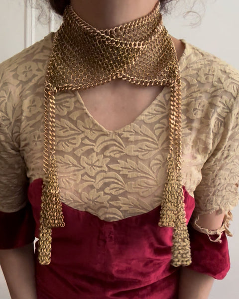 Falconiere Tasseled Belt - Brass Chainmail Wrap Collar - Made to Order 3 - 6 weeks