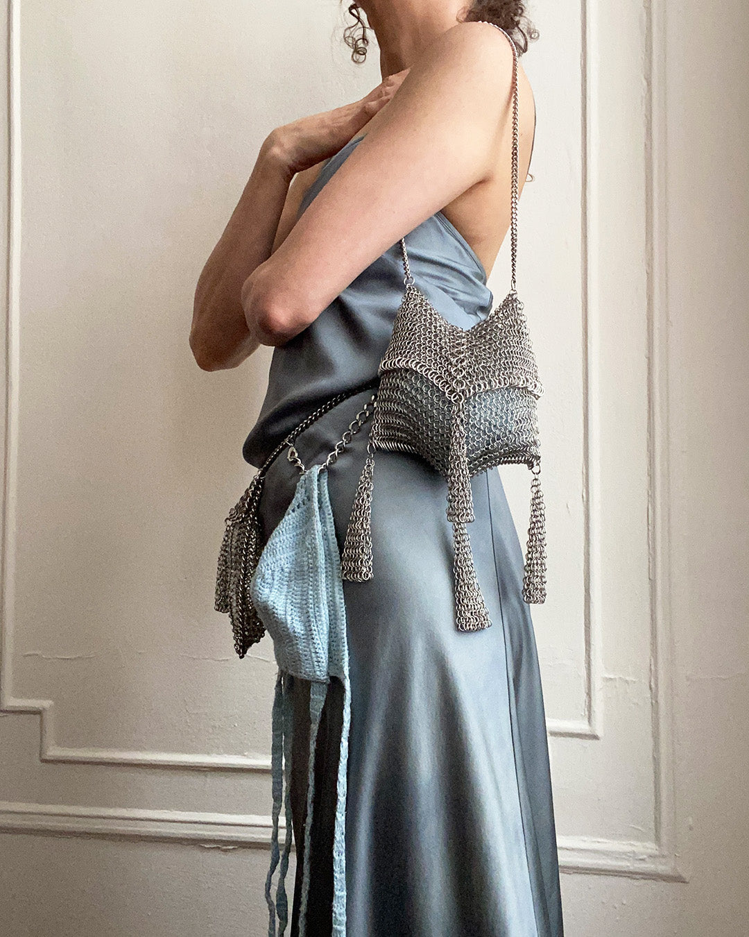 Falconiere Utility Belt - Silver-tone Chainmail Flap Pouch & Purse - M ...
