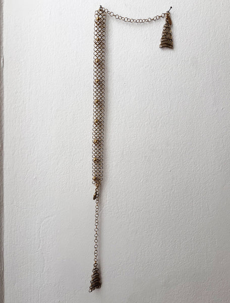 Falconiere Studded Choker with Tassels - Brass Chainmail Beaded Necklace - Made to Order 3 - 6 weeks