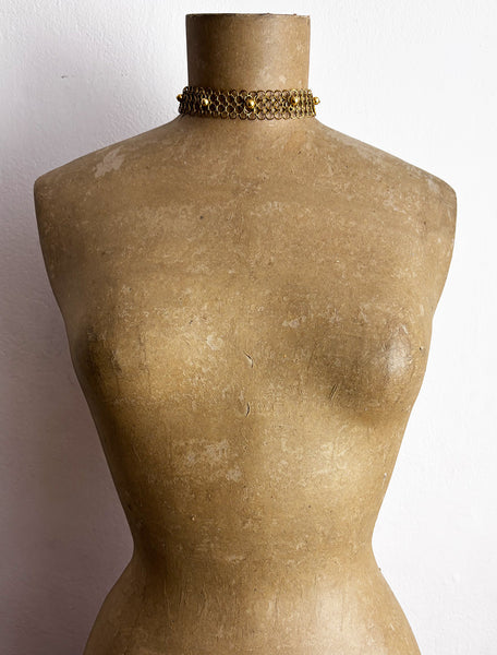 Falconiere Studded Choker with Tassels - Brass Chainmail Beaded Necklace - Made to Order 3 - 6 weeks