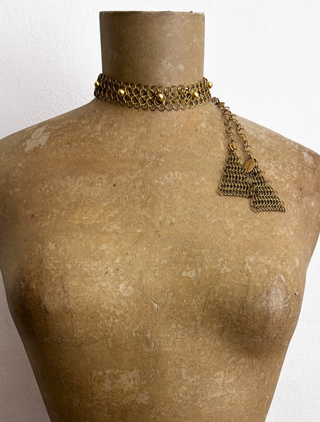 Falconiere Studded Choker with Tassels - Brass Chainmail Beaded Necklace - Made to Order 3 - 6 weeks