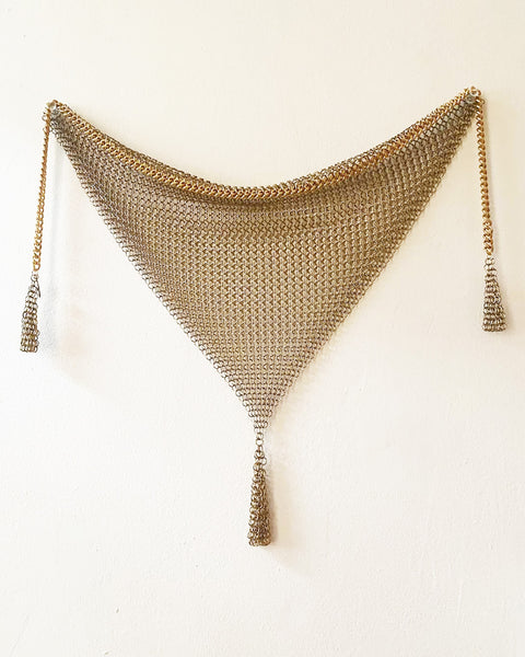 Falconiere Brass Bonnet - Tasseled Chainmail Kerchief - Made to Order 3 - 6 weeks