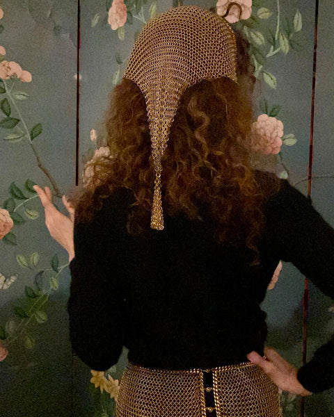 Falconiere Brass Bonnet - Tasseled Chainmail Kerchief - Made to Order 3 - 6 weeks