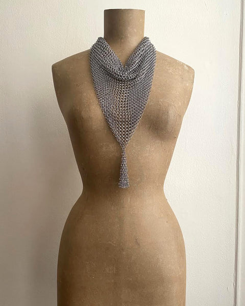 Falconiere Silver Bonnet - Tasseled Chainmail Kerchief - Made to Order 3 - 6 weeks