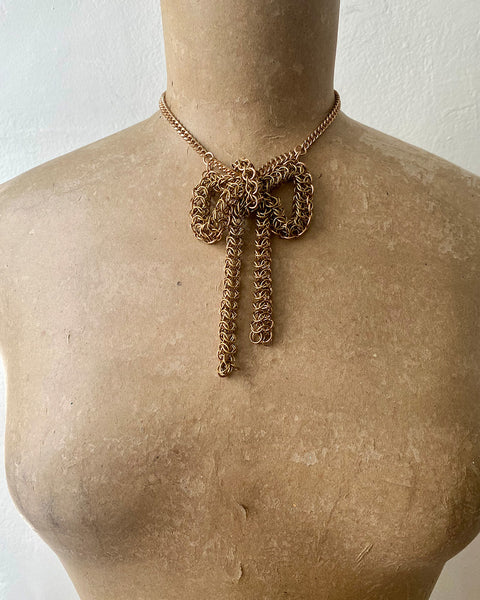 Falconiere Bow Necklace - Brass Chainmail Ribbon Choker - Made to Order 3 - 6 weeks