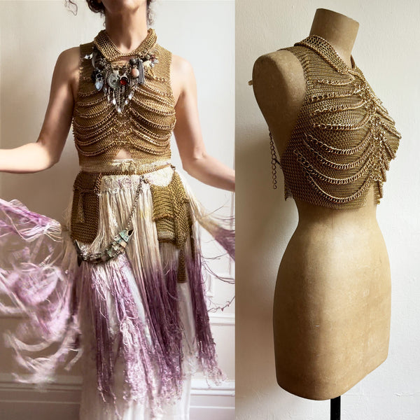 Falconiere Brass Ribcage Chainmail Vest - Collared Chain Halter - Made to Order 3 - 6 weeks