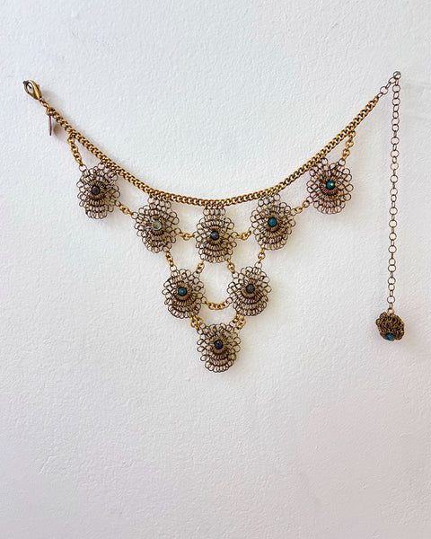 Falconiere Tiered Corsage Beaded Necklace - Brass Chainmail with Tassel - made to order 3 - 6 weeks