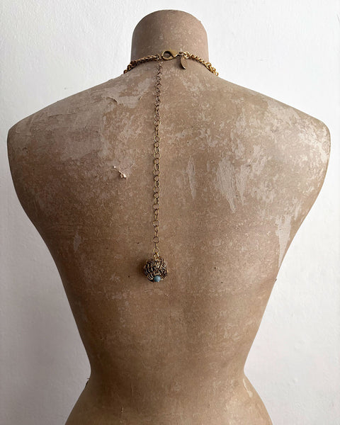 Falconiere Tiered Corsage Beaded Necklace - Brass Chainmail with Tassel - made to order 3 - 6 weeks