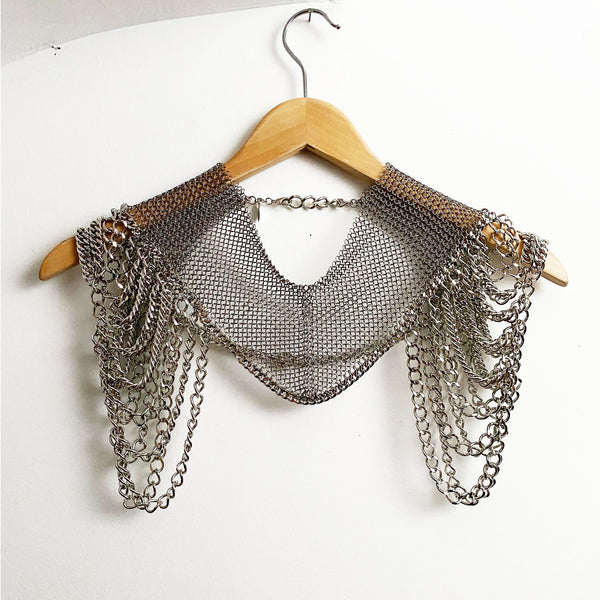 Custom for mystryyy_ Falconiere Silver-tone Chainmail Epaulet Collar - Made to Order 3-6 weeks