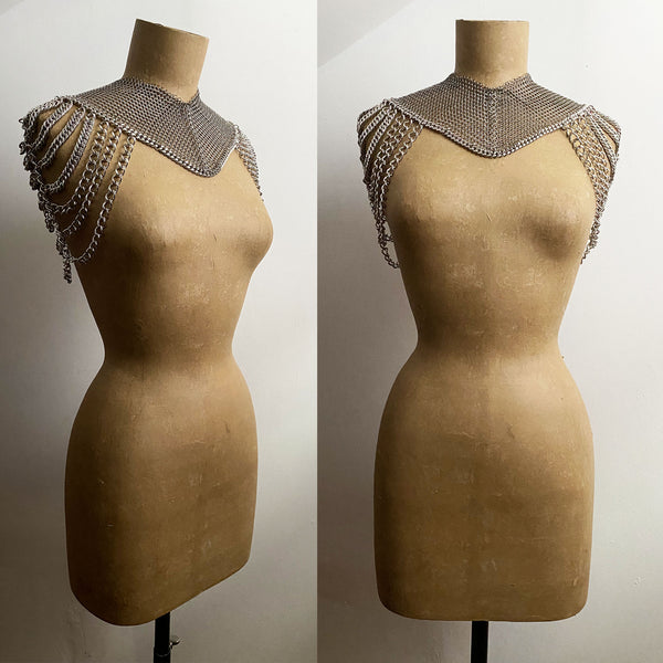 Custom for mystryyy_ Falconiere Silver-tone Chainmail Epaulet Collar - Made to Order 3-6 weeks