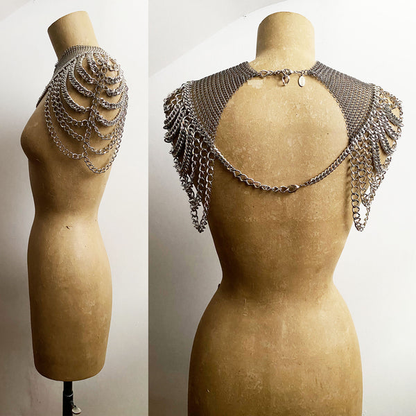 Custom for mystryyy_ Falconiere Silver-tone Chainmail Epaulet Collar - Made to Order 3-6 weeks