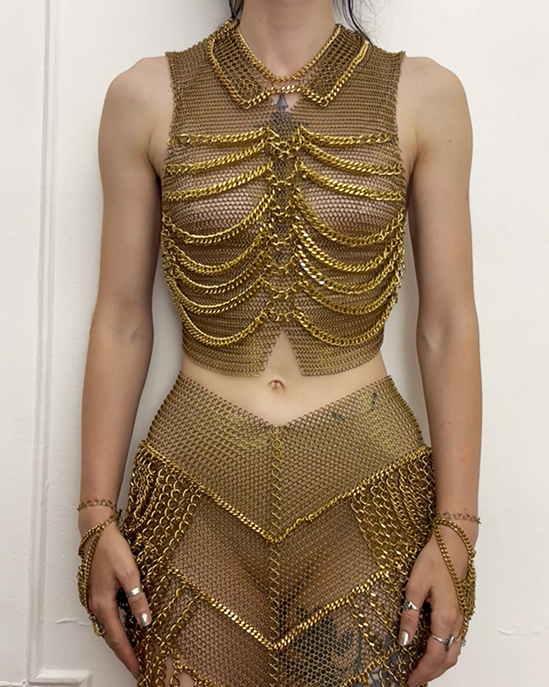 Falconiere Brass Ribcage Chainmail Vest - Collared Chain Halter - Made to Order 3 - 6 weeks
