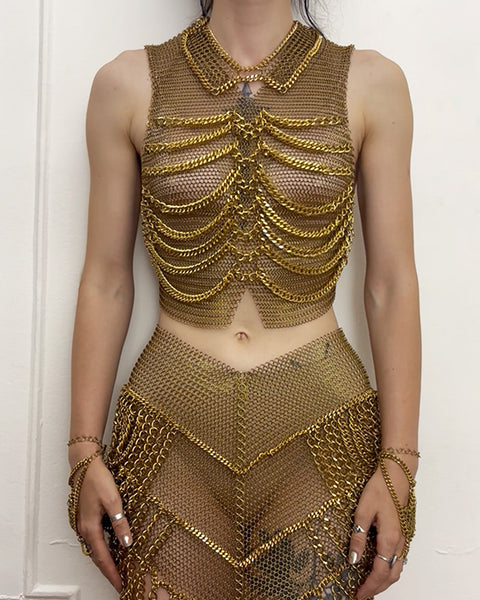 Falconiere Brass Ribcage Chainmail Vest - Collared Chain Halter - Made to Order 3 - 6 weeks