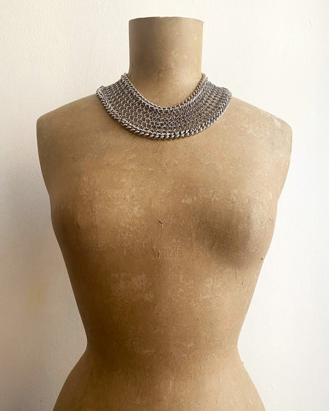 Falconiere Circle Collar - Silver-Tone Round Chainmail Necklace - Made to Order 3-6 weeks