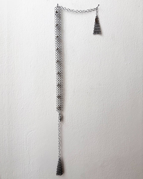 Falconiere Studded Choker with Tassels - Silver-tone Chainmail Beaded Necklace - Made to Order 3 - 6 weeks