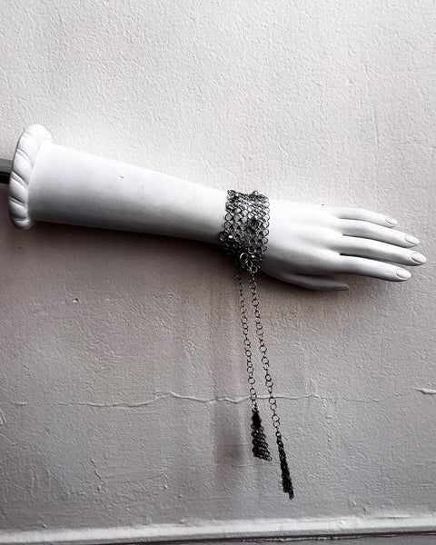 Falconiere Studded Choker with Tassels - Silver-tone Chainmail Beaded Necklace - Made to Order 3 - 6 weeks