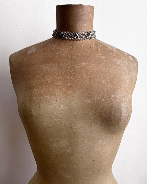 Falconiere Studded Choker with Tassels - Silver-tone Chainmail Beaded Necklace - Made to Order 3 - 6 weeks