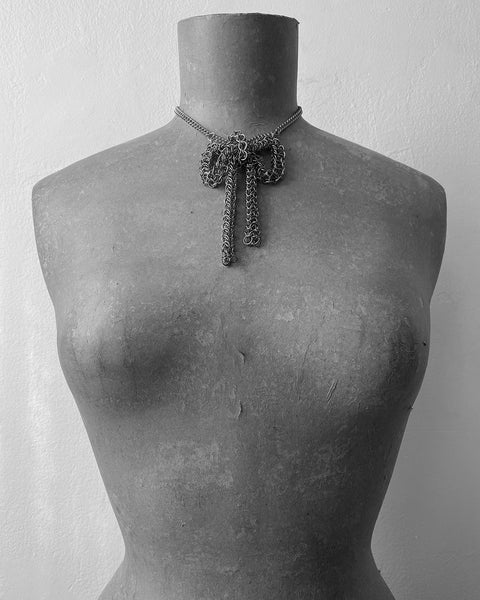 Falconiere Bow Necklace - Silver-tone Chainmail Ribbon Choker - Made to Order 3 - 6 weeks