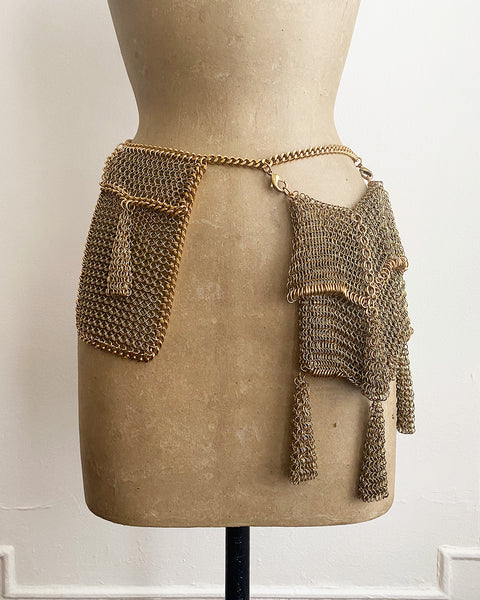 Falconiere Utility Belt - Brass Chainmail Flap Pouch & Purse - Made to Order 3-6 weeks