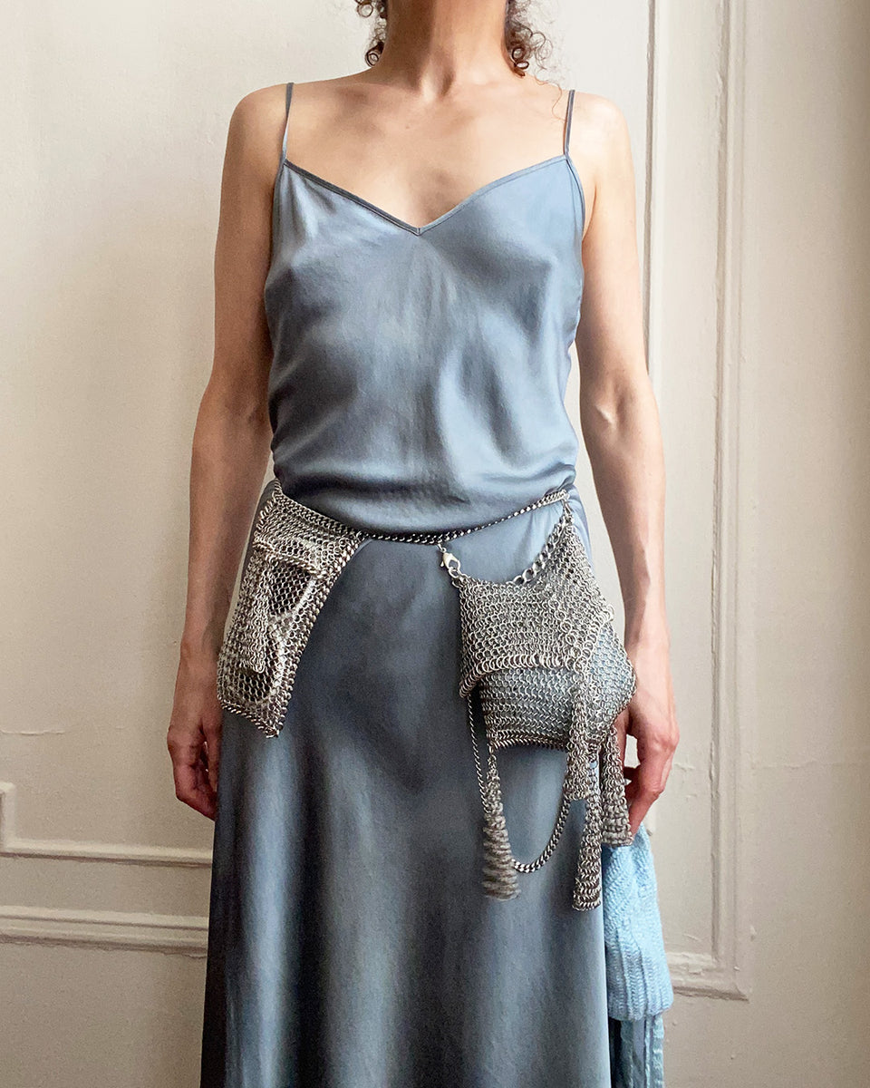 Falconiere Utility Belt - Silver-tone Chainmail Flap Pouch & Purse - M ...