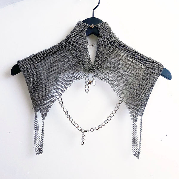Falconiere Muscle Tee - Silver-Tone High Neck Harness - Chainmail Epaulets