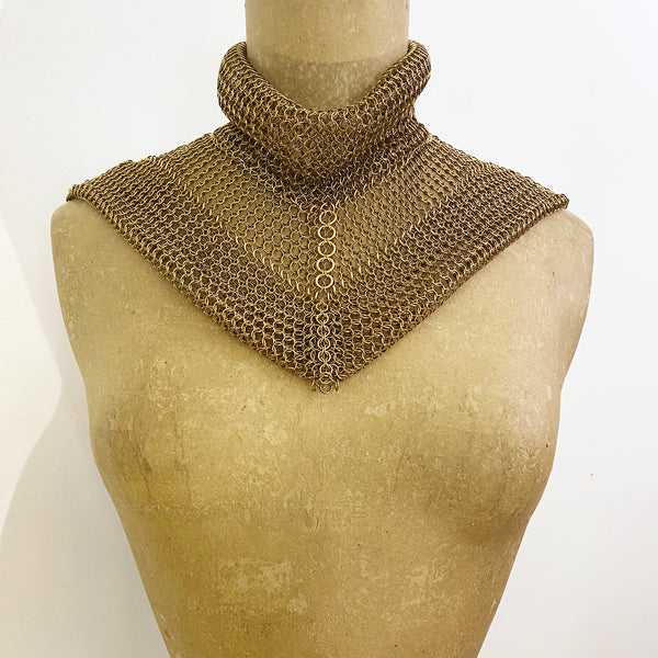 Falconiere Ruff Collar - Brass Chainmail Cowl Neck Dicky - Gold Tone Gorget Mantle Made to Order 3-6 weeks