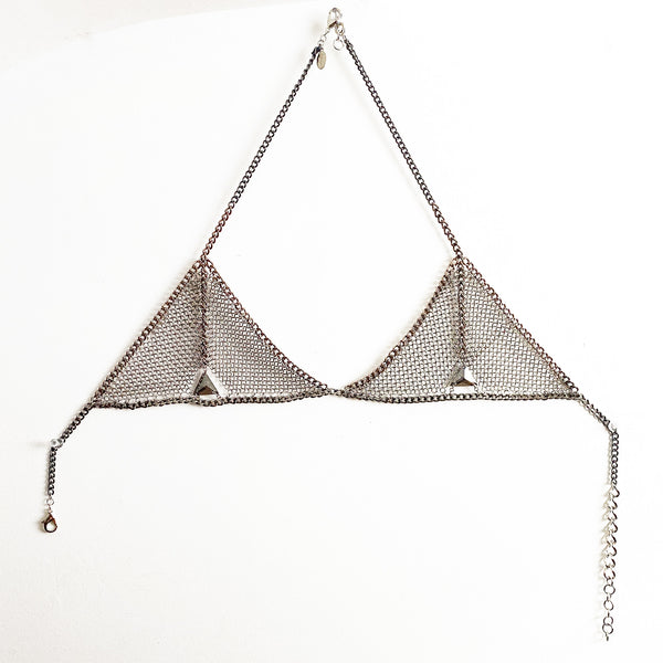 Falconiere Antique Silver Triangle Bra - Chainmail and Swarovski Crystals - Made to Order 3-6 weeks