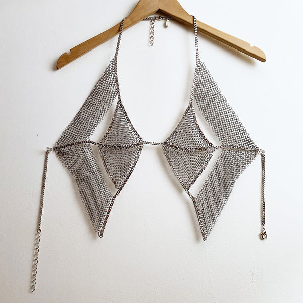 Falconiere Diamond Vest - Silver Triangle Chainmail Halter - Made to Order 3-6 weeks