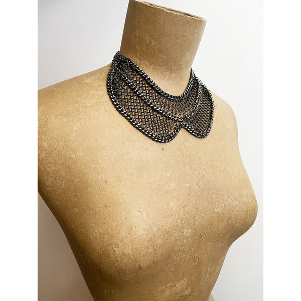 Falconiere Black Caped Collar - Gunmetal Chainmail Necklace Made to Order 3-6 weeks