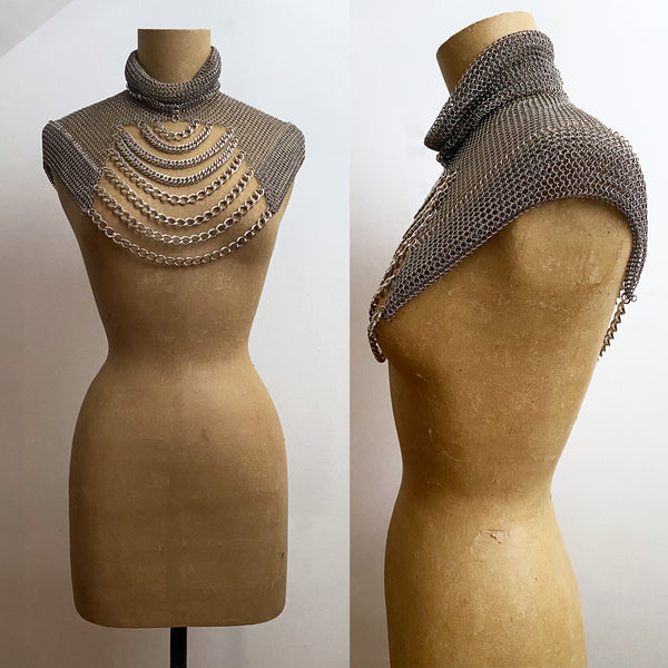 Falconiere Cowl Neck Capelet - High Neck Chain Mantle - Silver-tone - made to order 3-6 weeks