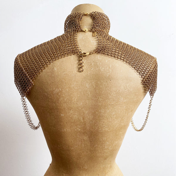 Falconiere Muscle Tee - Brass High Neck Harness - Chainmail Epaulets