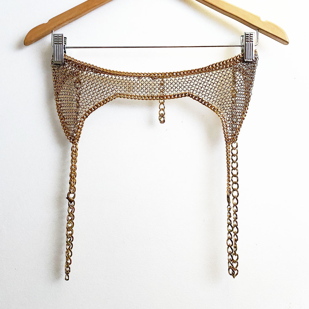Falconiere Garter Belt with Detachable Straps - Brass Chainmail - Made Falconiere Shop Falconiere Garter Belt with Detachable Straps - Brass Chainmail - Made Falconiere Shop
