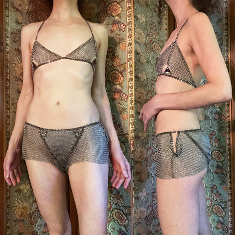 Falconiere Antique Silver Tap Shorts - Swarovski Crystal & Chainmail Bottoms - Made to Order 3-6 weeks