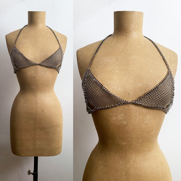 Falconiere Antique Silver Triangle Bra - Chainmail and Swarovski Crystals - Made to Order 3-6 weeks